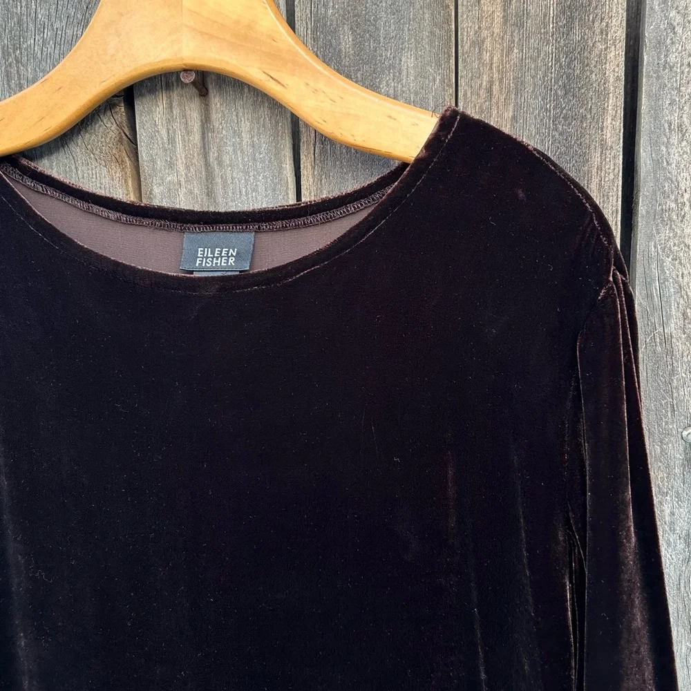 Eileen Fisher Stretch Velvet Maxi Dress Bateau Neck Brown L - Picture 5 of 15